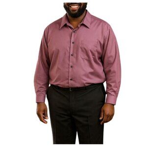 Van Heusen Mens Dress Shirt 17.5 36/37 Wrinkle-Free Satin Stripe Burgundy